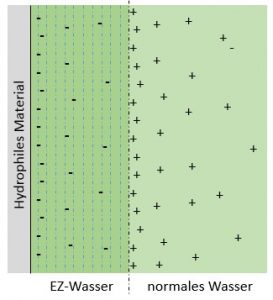 Bildung von EZ-Wasser an hydrophilen Oberflächen.